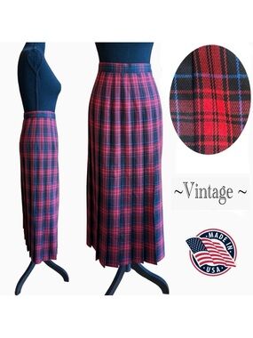 Vintage Reneè Adams Pleated Tartan Plaid Maxi Skirt (14)
